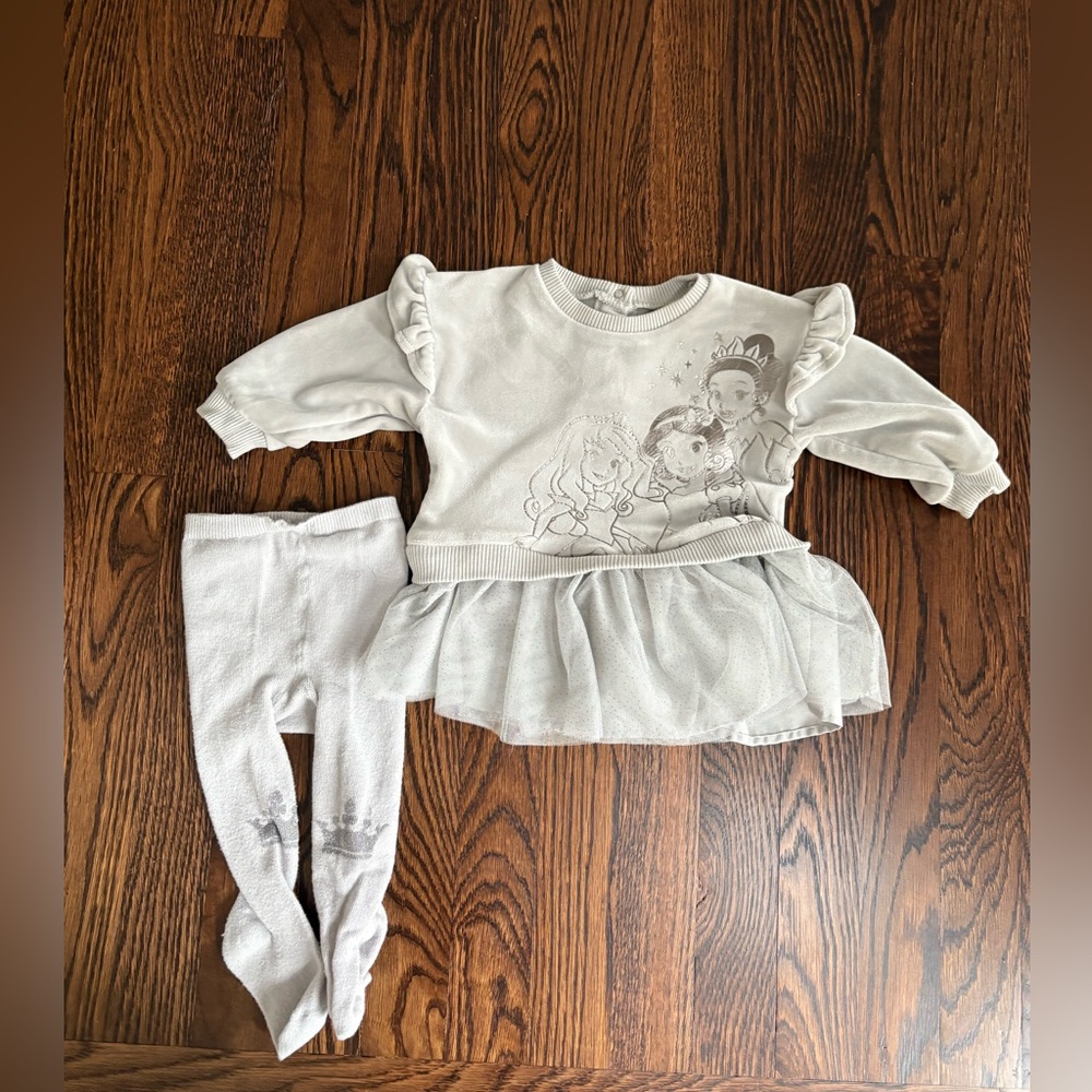 Disney Baby Gray princess dress with tights